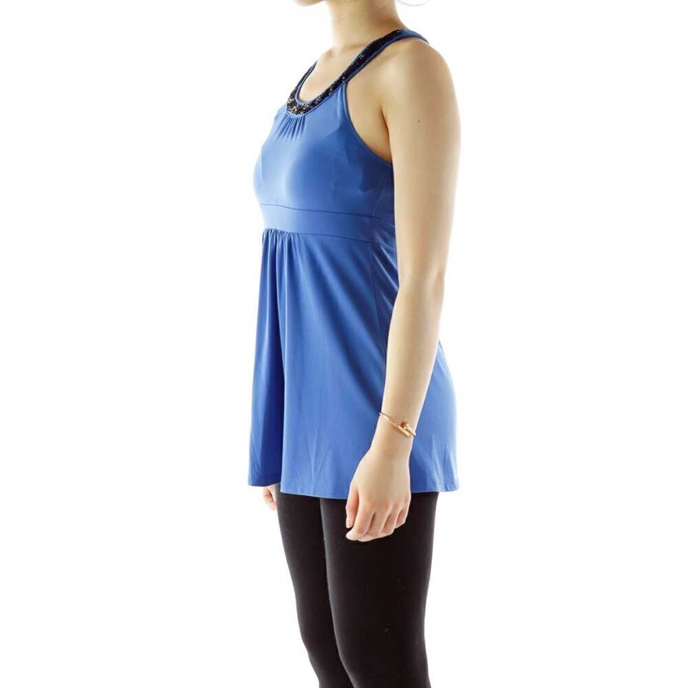 MICHAEL Michael Kors Blue Black Beaded Halter Top - Picture 3 of 3